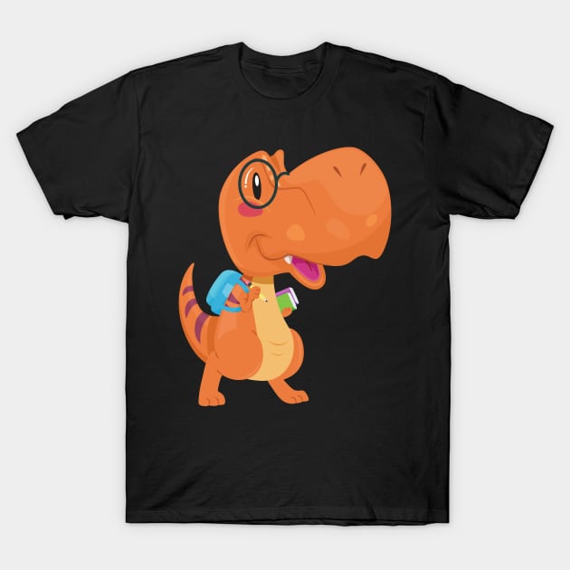 Orange Nerdy Kid T Rex Dinosaur T-Shirt by InkyArt